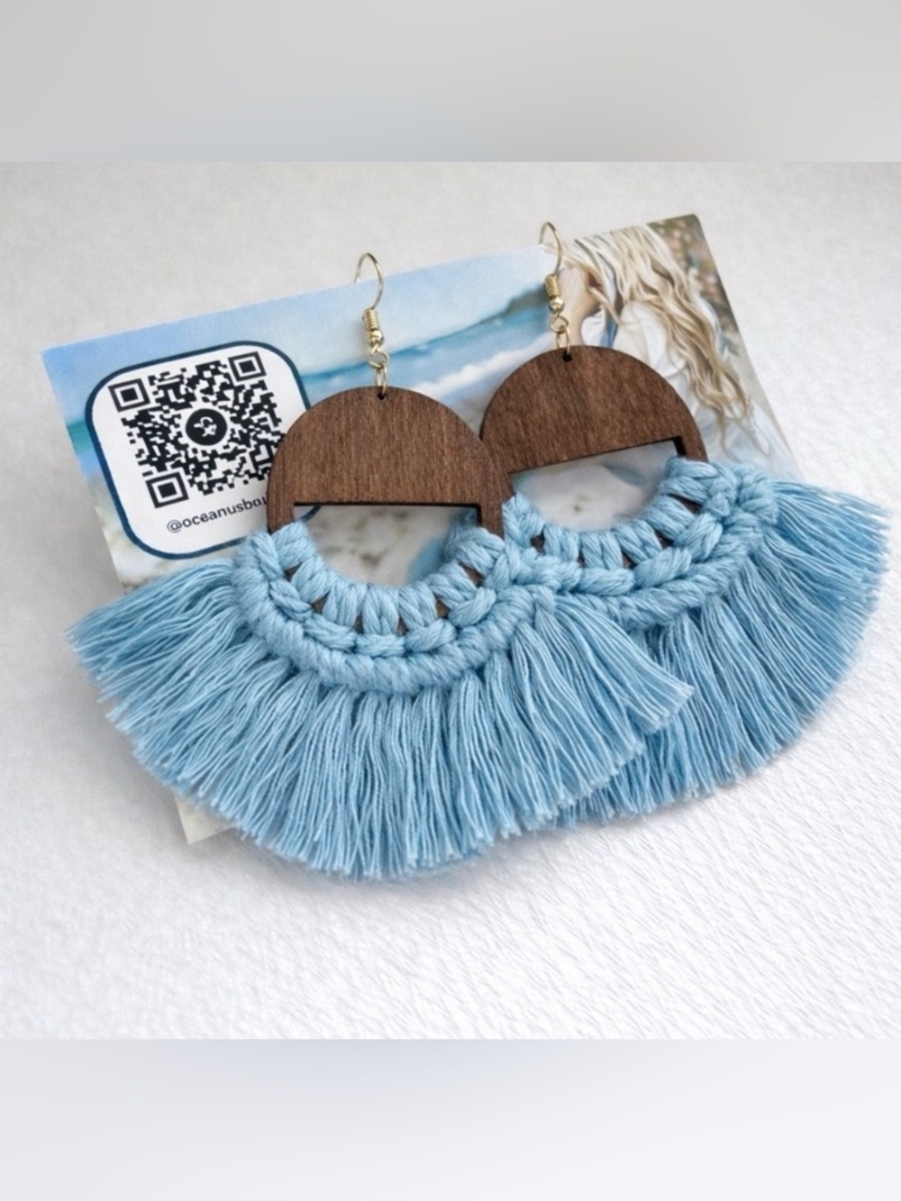 Macrame wood boho earrings